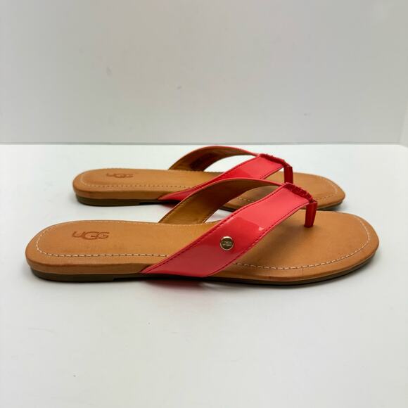Ugg NWOB Tuolumne Coral Patent Leather Cushioned Summer Flip Flop Sandals - Picture 5 of 11